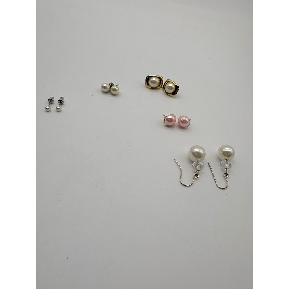Vintage Faux Pearl Earring Lot of 5 pair Pierced Dangle & studs